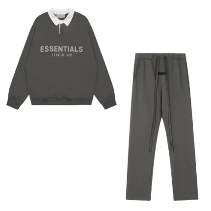 Essentials Waffle Henley Rugby Off Black Tracksuit